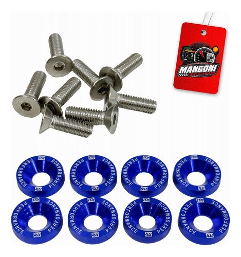 Kit de Arruela Billet Universal Com Parafuso M6 - Azul 8 Und. - MR Performance