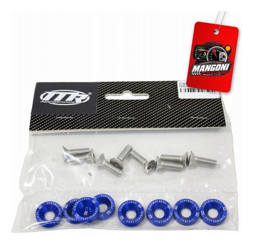 Kit de Arruela Billet Universal Com Parafuso M6 - Azul 8 Und. - MR Performance