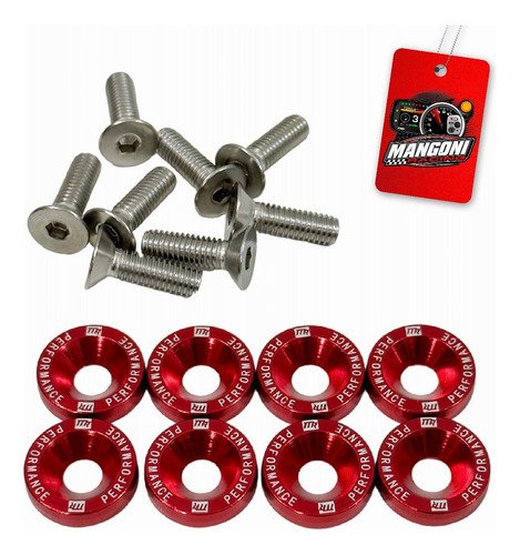 Kit de Arruela Billet Universal Com Parafuso M6 - Vermelho 8 Und. - MR Performance