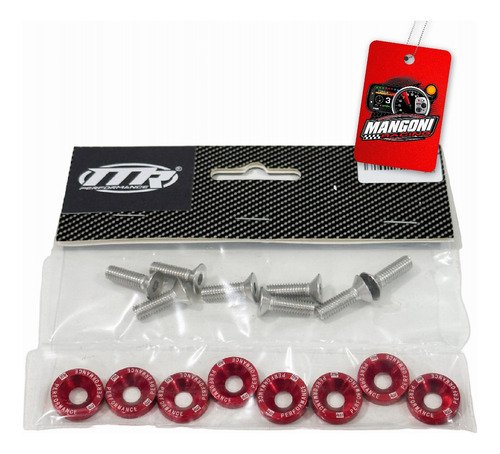 Kit de Arruela Billet Universal Com Parafuso M6 - Vermelho 8 Und. - MR Performance