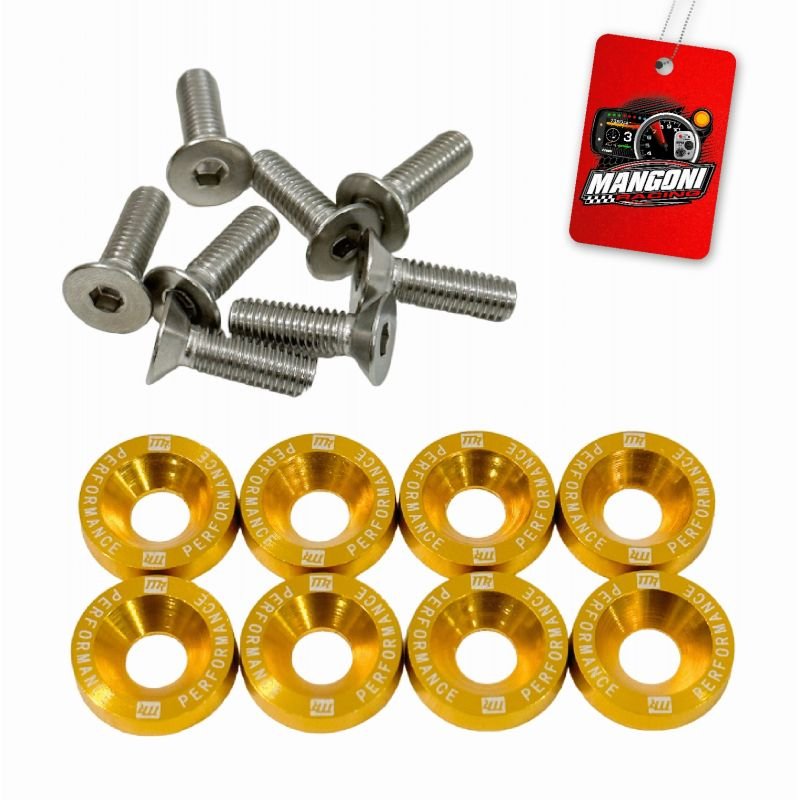 Kit de Arruela Billet Universal C/ Parafuso M6 - Dourado 8 Und. - MR Performance