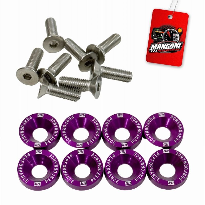 Kit de Arruela Billet Universal C/ Parafuso M6 - Roxo 8 Und. - MR Performance