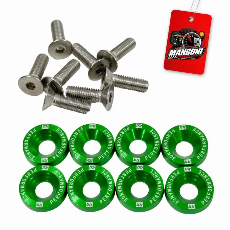 Kit de Arruela Billet Universal C/ Parafuso M6 - Verde 8 Und. - MR Performance