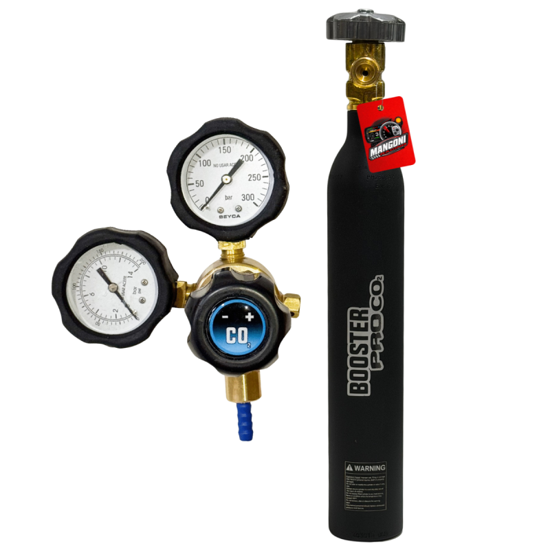 Kit Garrafa CO2 Com Manômetro Preto e Suporte - Booster Pro
