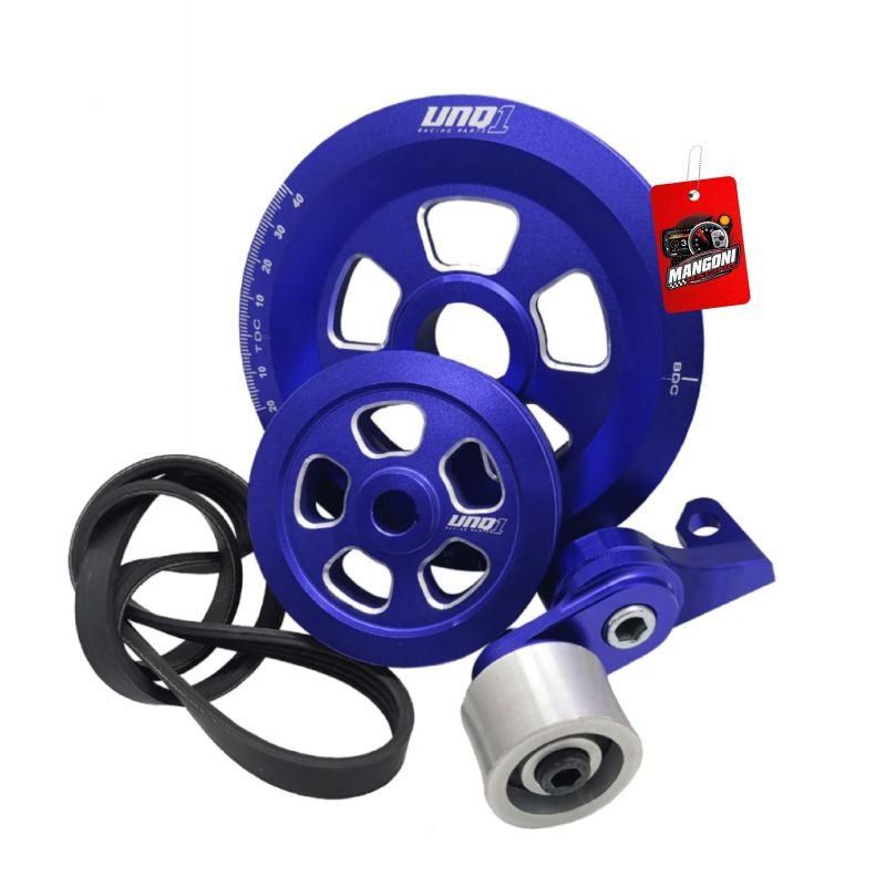 Kit Polia Do Virabrequim + Alternador Poly V Com Esticador Fusca Azul - Unique1