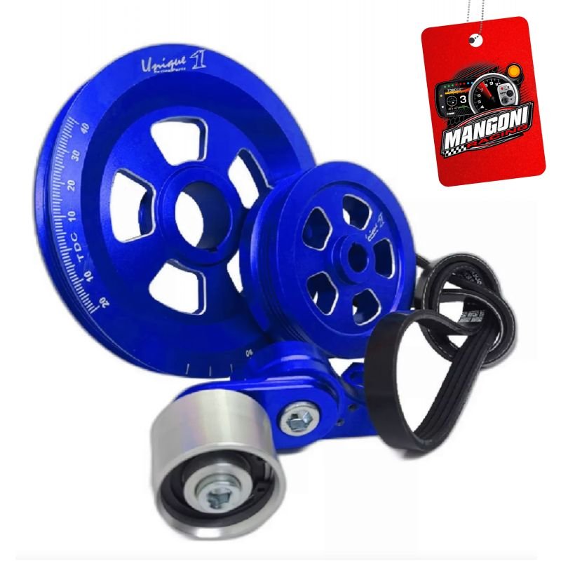 Kit Polia Do Virabrequim + Alternador Poly V Com Esticador Fusca Azul - Unique1