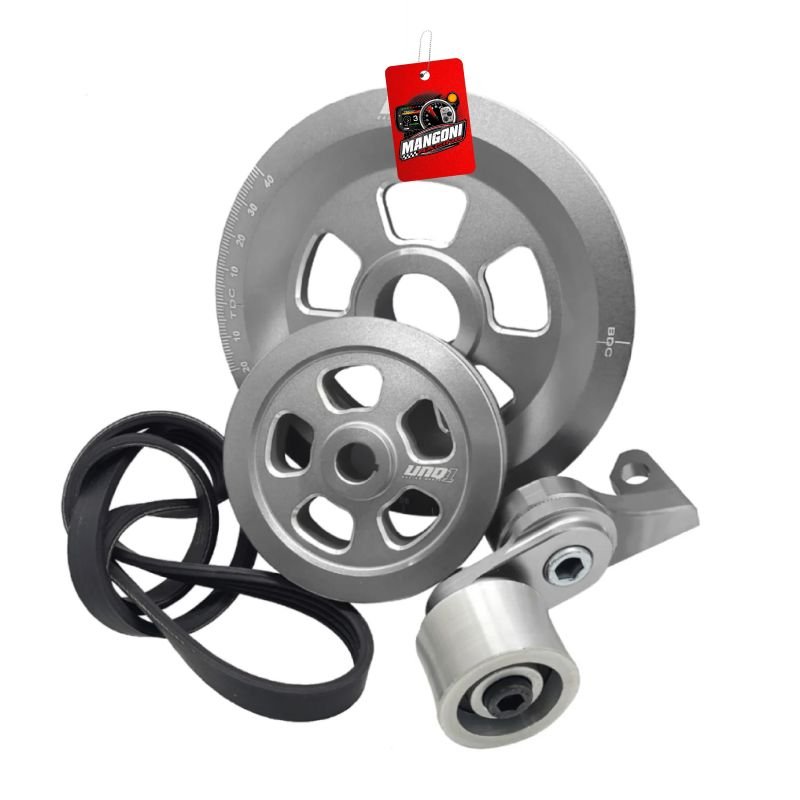 Kit Polia Do Virabrequim + Alternador Poly V Com Esticador Fusca Prata - Unique1