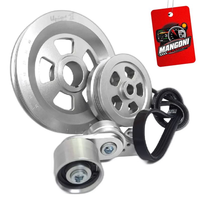 Kit Polia Do Virabrequim + Alternador Poly V Com Esticador Fusca Prata - Unique1