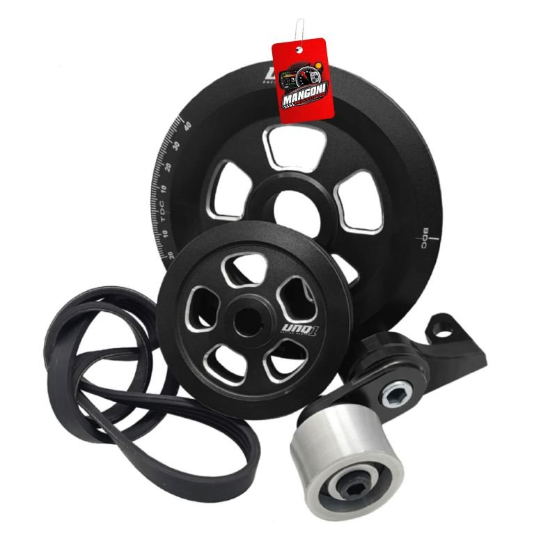 Kit Polia Do Virabrequim + Alternador Poly V Com Esticador Fusca Preta - Unique1
