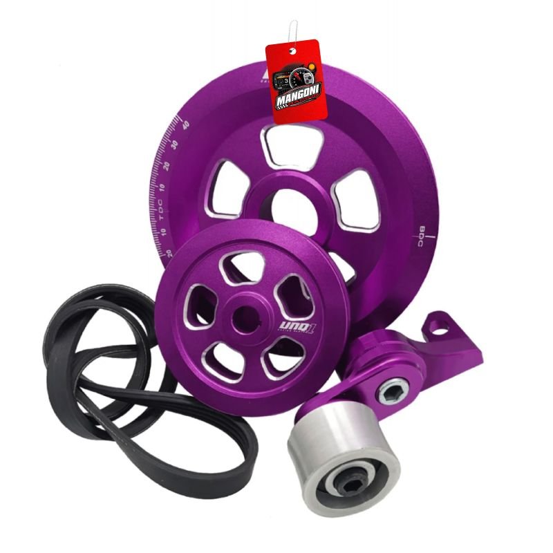 Kit Polia Do Virabrequim + Alternador Poly V Com Esticador Fusca Roxo - Unique1