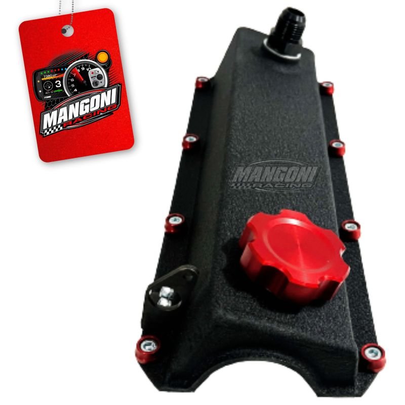 Tampa de Válvula Preta Texturizada Com Tampinha Óleo Vermelha VW AP Com Suporte de Sensor - Poke Parts