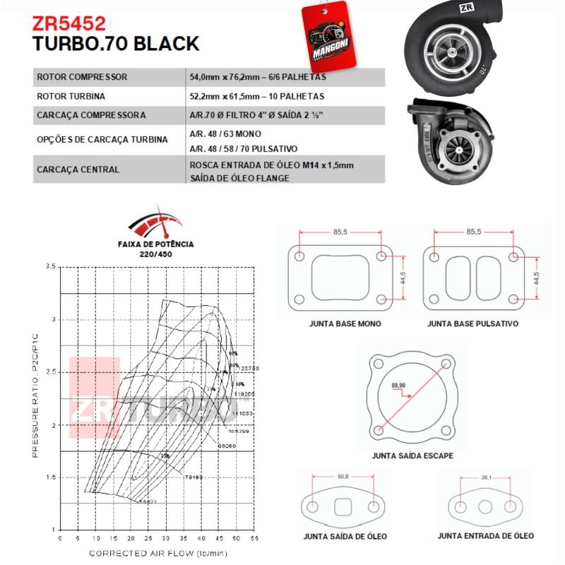 Turbina ZR5452 BLACK 70/70 Pulsativo - ZR Turbo