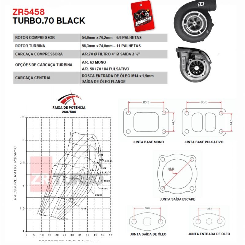 Turbina ZR5458 BLACK 70/84 Pulsativo - ZR Turbo