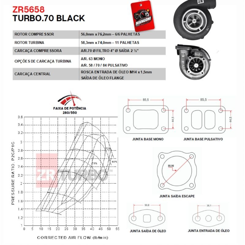 Turbina ZR5658 BLACK 70/58 Pulsativo - ZR Turbo