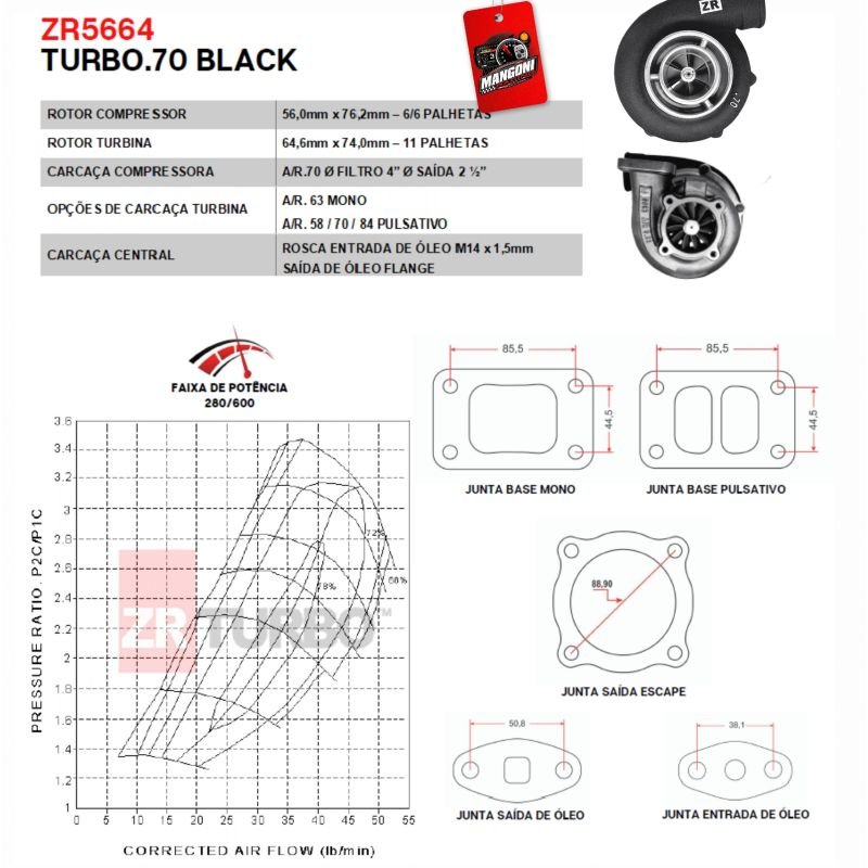 Turbina ZR5664 BLACK 70/84 Pulsativo - ZR Turbo